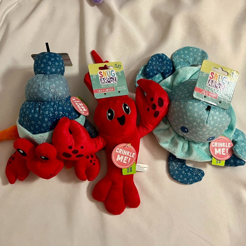 Lot of 3 Snugaroo Ocean Theme  Squeaky Crinkle Plush Dog Toys